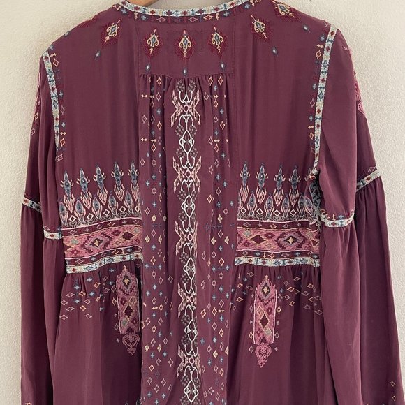 JOHNNY WAS Biya "Deliza" Embroidered Silk Blouse: Wine Colored; SMALL; NWOT! - Picture 6 of 9